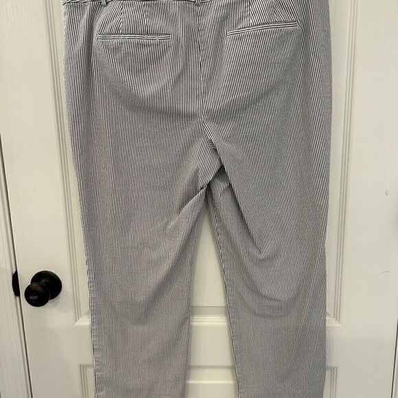 Ann Taylor Factory Women’s Blue/White Pin Striped Ankle Pants Size 14 No Flaws - Picture 2 of 11